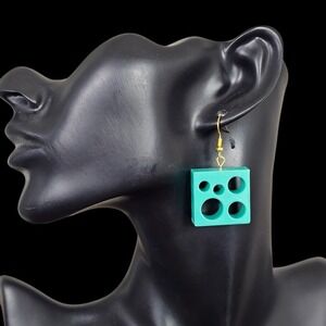 Retro Mid Century Modern‎ Circle Cutout Breezeway Block Dangle Earrings
